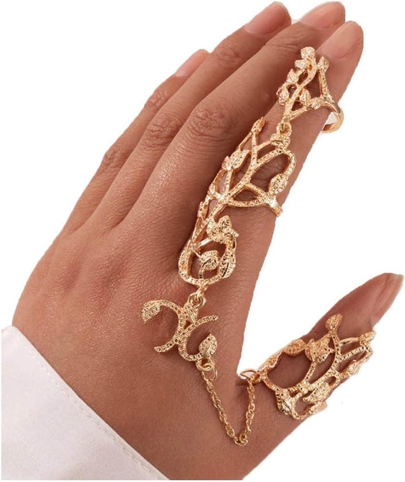 Yalice Charm Leaf Full Finger Ring Bracelets Dainty Knuckle Open Ring Harness Hand Chains Adjustable Statement Rings Jewelry for Women Gift - Image 1